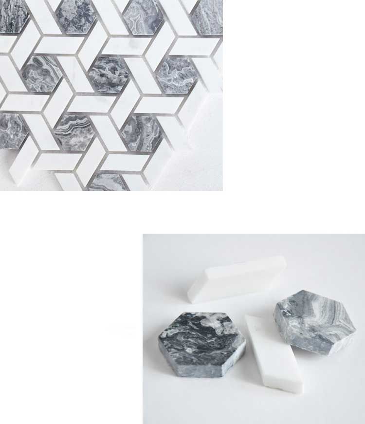Meteorite Hexagon Authentic White and Grey Marble Mosaic Wall and Floor Tile TilesDecor