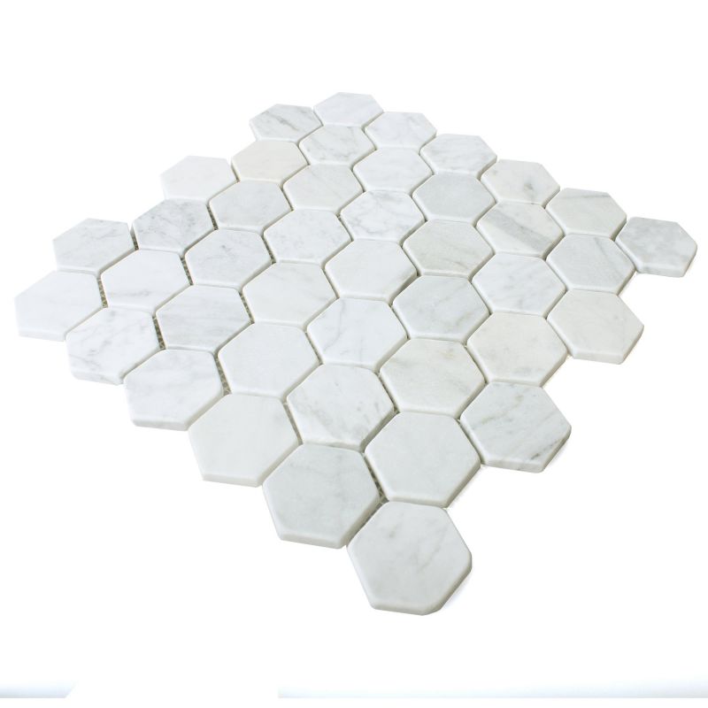 Carrara White Hexagon Marble Mosaic Tiles Mosafil TM34141 Axel MOS HXN 2000