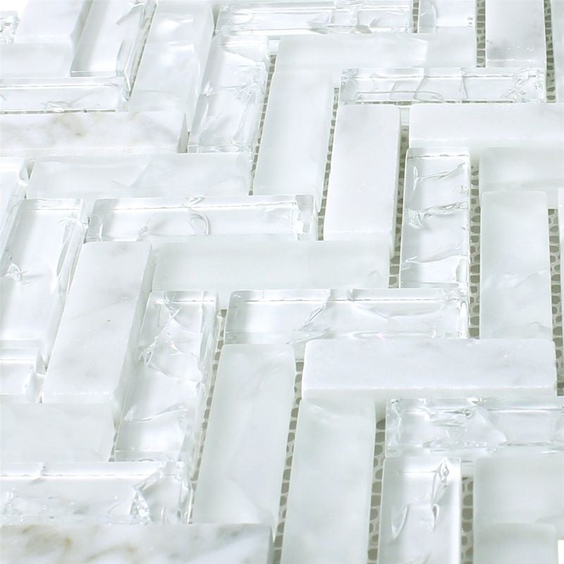 Malawi White Natural Stone Herringbone Mosaic Mosafil Axel XIC HB1511