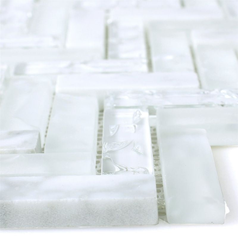 Malawi White Natural Stone Herringbone Mosaic Mosafil Axel XIC HB1511