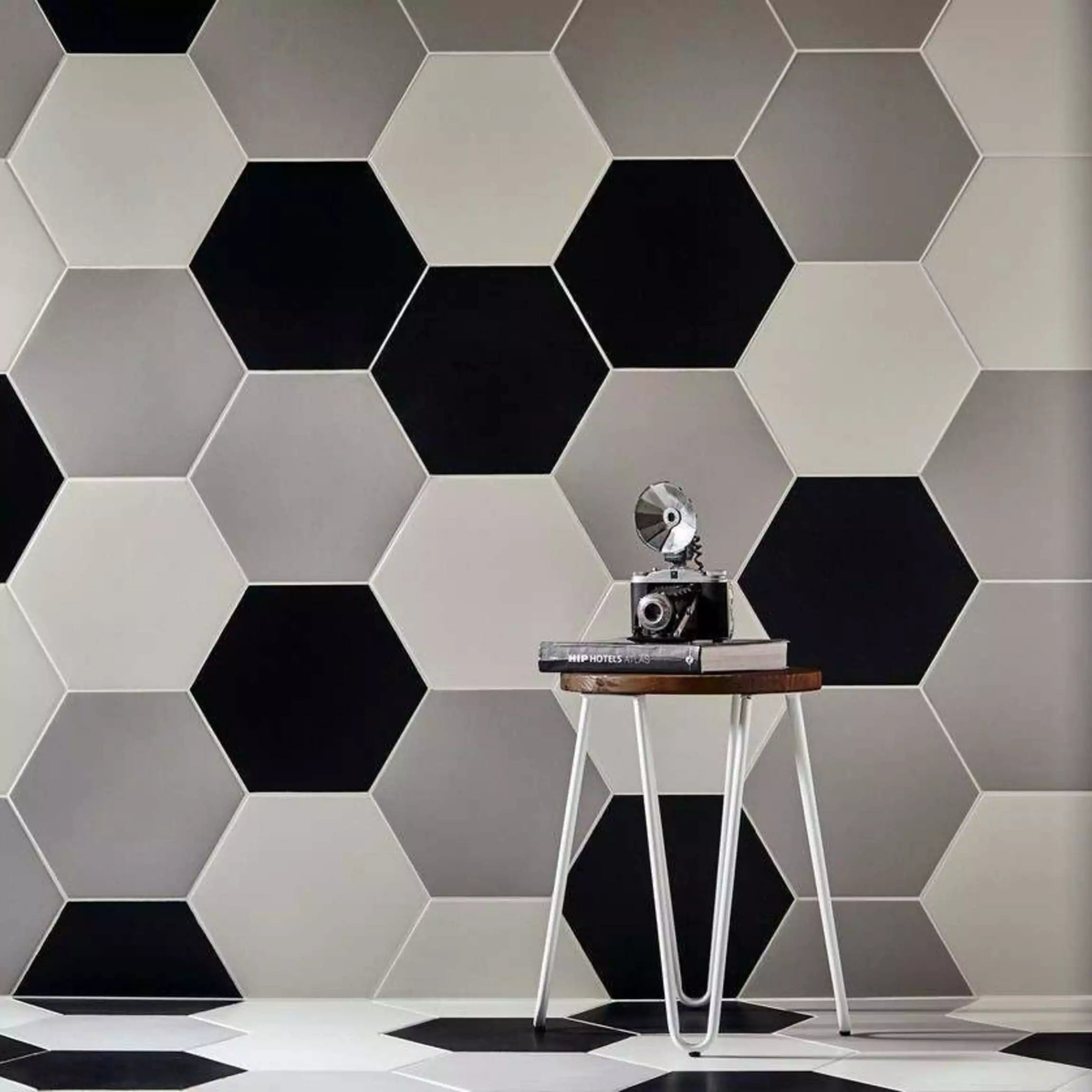 Amsterdam Hexagon Matt Black Porcelain Wall and Floor Tile TilesDecor