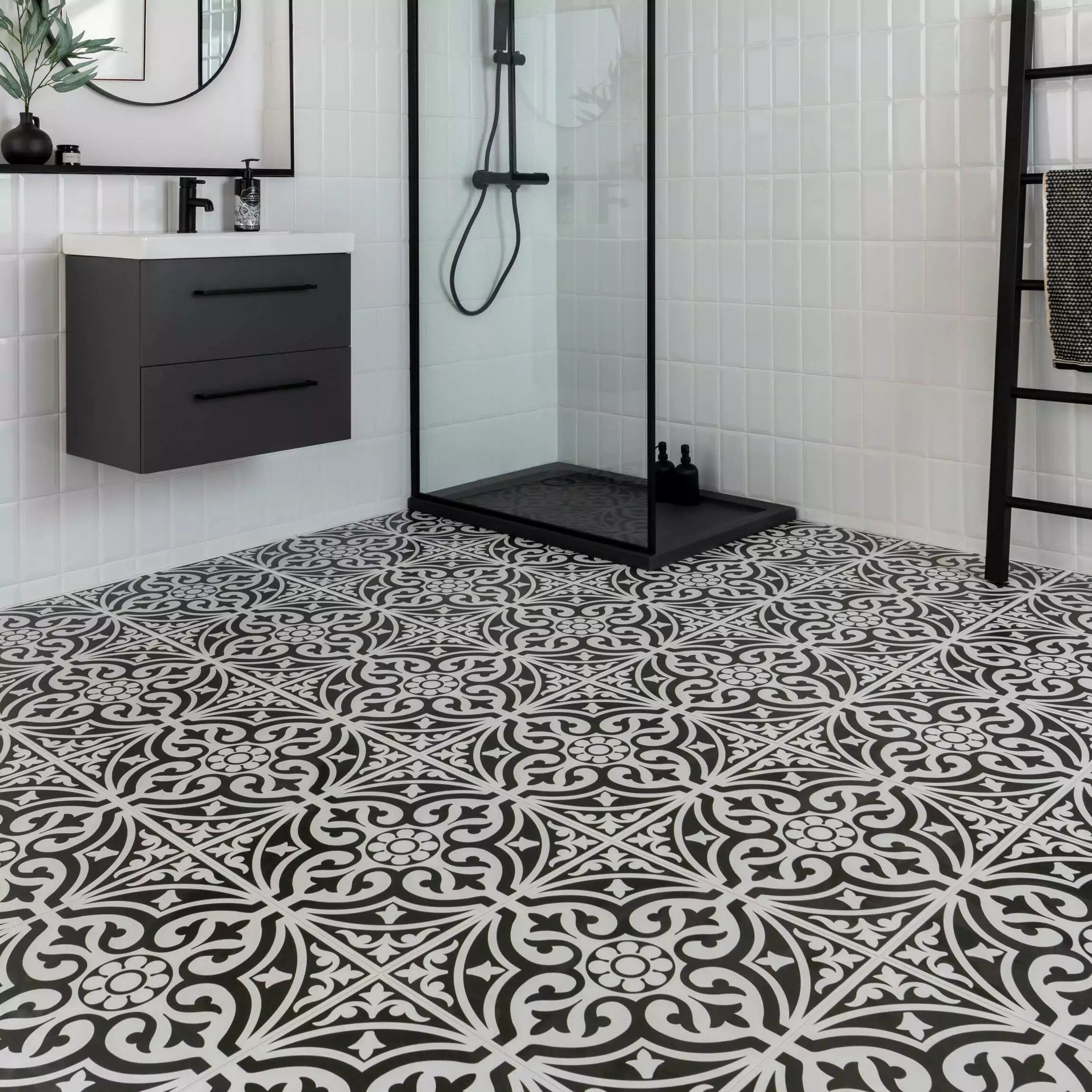 Devonstone Black Pattern Wall and Floor Ceramic 45x45cm Tile TilesDecor