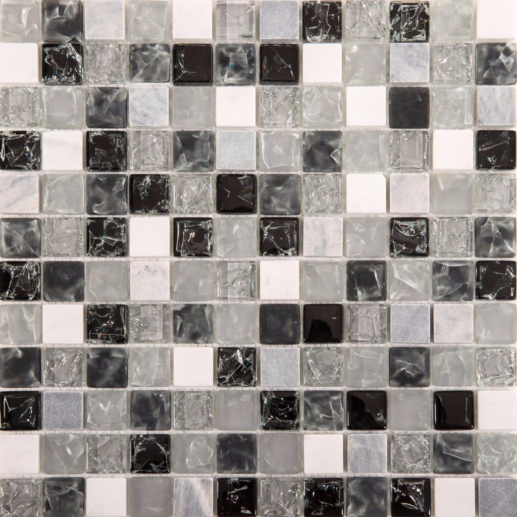 Galactic Grey, Black, and White Glass and Stone Mosaic Wall Tile TilesDecor