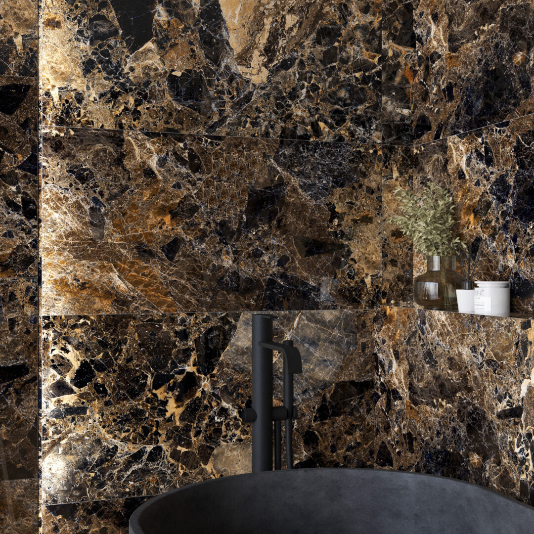 Gold Black Gloss Porcelain Tile TilesDecor