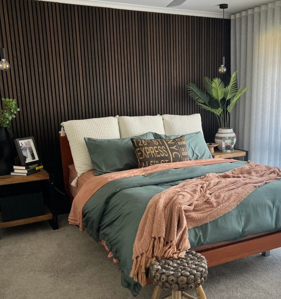 LuxPanel Walnut Dark Brown Acoustic Wood Wall Panels Bedroom Wall Design