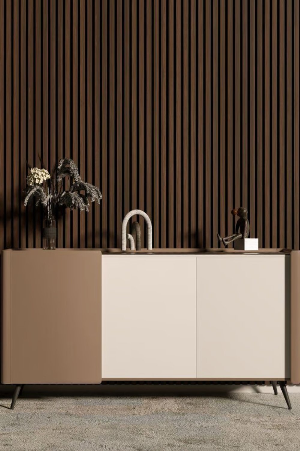 Walnut Dark Brown Acoustic Wood Wall Panels Living Room Sound Proof Interior Design