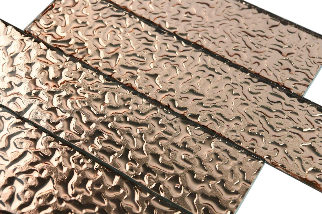 Melted Rose Gold Copper 3D Glass Metro 75x300mm Metro Wall Tile TilesDecor