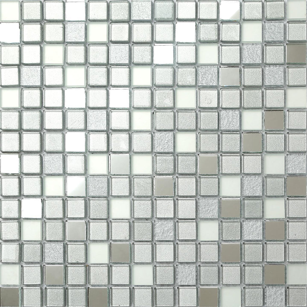 Metallic Mirror Mosaic with Frosted and Sparkle Glitter Glass Silver Square Mosaic Wall Tile TilesDecor
