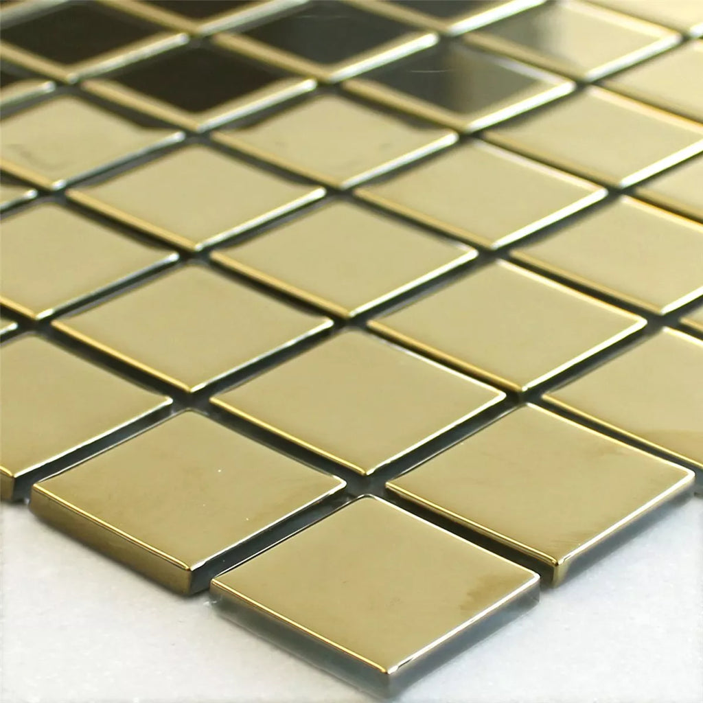 Metallica Gold Glass Square Wall Mosaic Tile TilesDecor