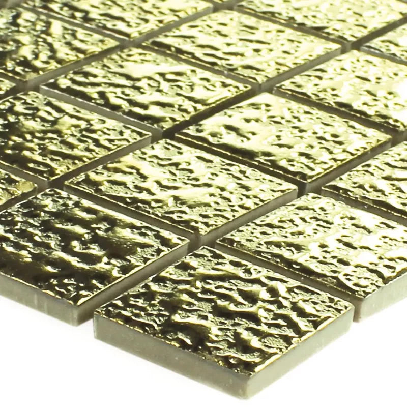 Metallica Lava Gold Textured Square Mosaic Wall Tile TilesDecor