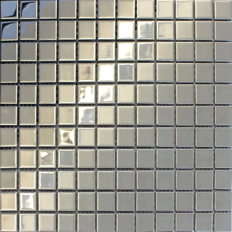 Metallica Silver Glass Square Wall Mosaic Tile TilesDecor