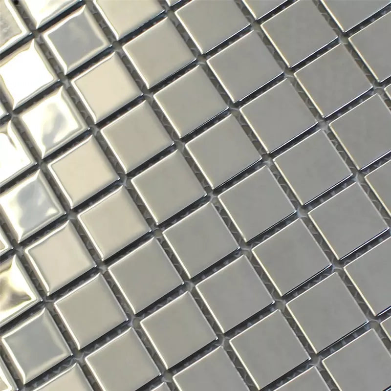 Metallica Silver Glass Square Wall Mosaic Tile TilesDecor