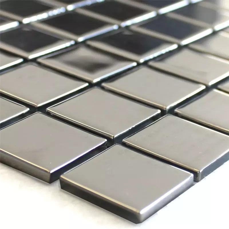 Metallica Silver Glass Square Wall Mosaic Tile TilesDecor