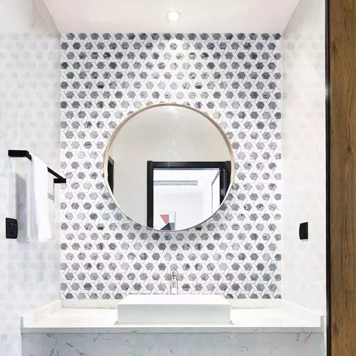 Meteorite Hexagon Authentic White and Grey Marble Mosaic Wall and Floor Tile TilesDecor
