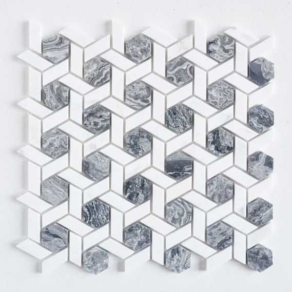 Meteorite Hexagon Authentic White and Grey Marble Mosaic Wall and Floor Tile TilesDecor
