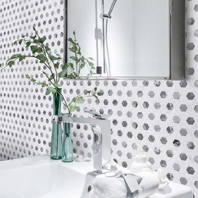 Meteorite Hexagon Authentic White and Grey Marble Mosaic Wall and Floor Tile TilesDecor