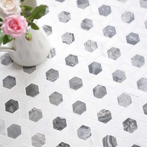Meteorite Hexagon Authentic White and Grey Marble Mosaic Wall and Floor Tile TilesDecor