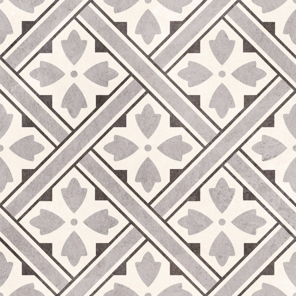 Mr Jones Durham Charcoal Dark Grey Wall and Floor Porcelain 45x45cm Pattern Tile TilesDecor