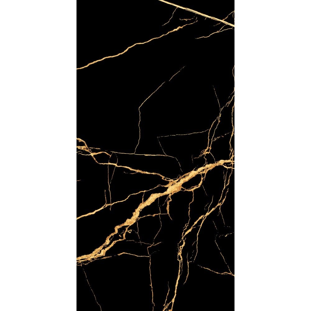 Nero Marquina Aurora Luxe Black and Gold Polished 1200x600mm XL Marble Effect Floor and Wall Tile TilesDecor