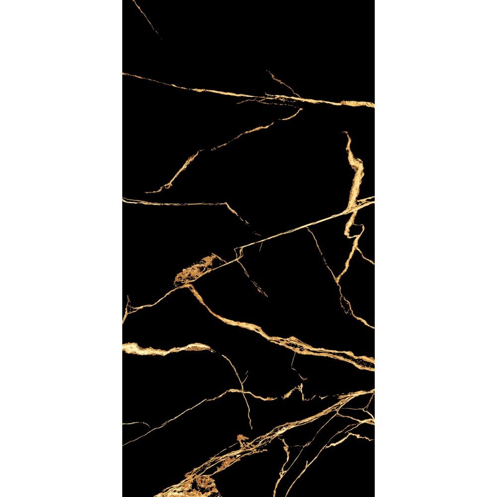 Nero Marquina Aurora Luxe Black and Gold Polished 1200x600mm XL Marble Effect Floor and Wall Tile TilesDecor
