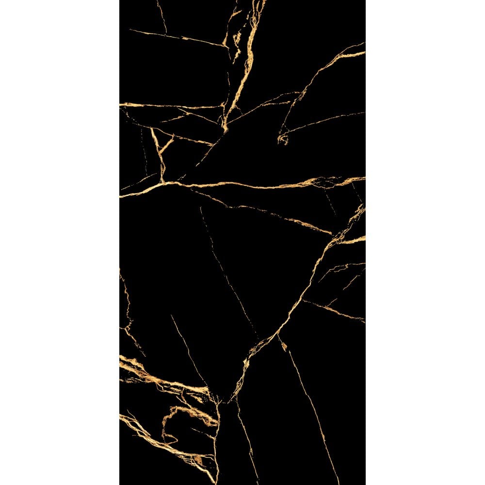 Nero Marquina Aurora Luxe Black and Gold Polished 1200x600mm XL Marble Effect Floor and Wall Tile TilesDecor
