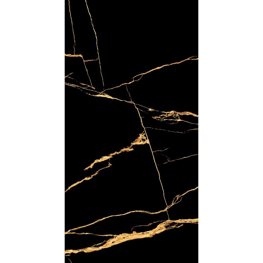 Nero Marquina Aurora Luxe Black and Gold Polished 1200x600mm XL Marble Effect Floor and Wall Tile TilesDecor
