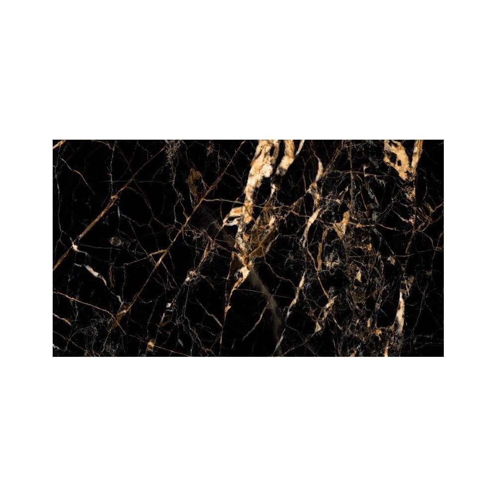 Nero Marquina Black and Gold 1200x600mm XL Gloss Marble Effect Floor and Wall Tile TilesDecor