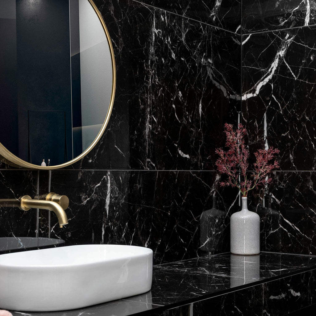 Nero Marquina Black and White Polished Marble Effect 1200x600mm Wall and Floor Tile TilesDecor