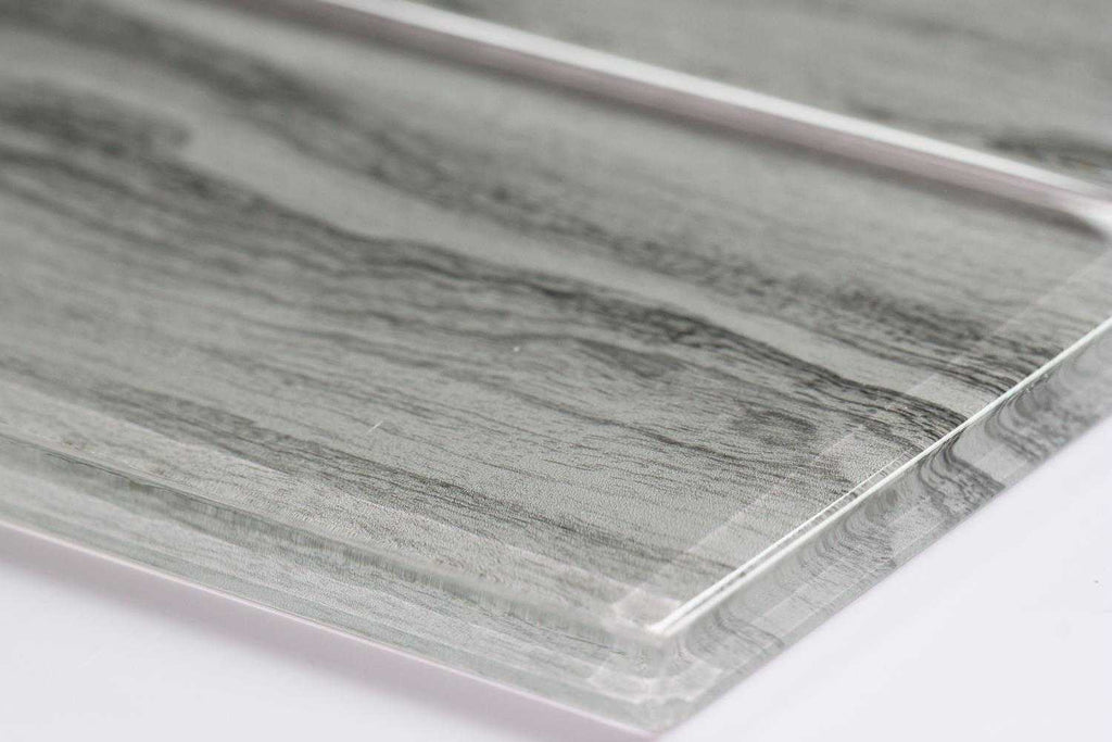 Oasis Wave Grey Wood Effect Glass Metro 75x150mm Wall Tile TilesDecor