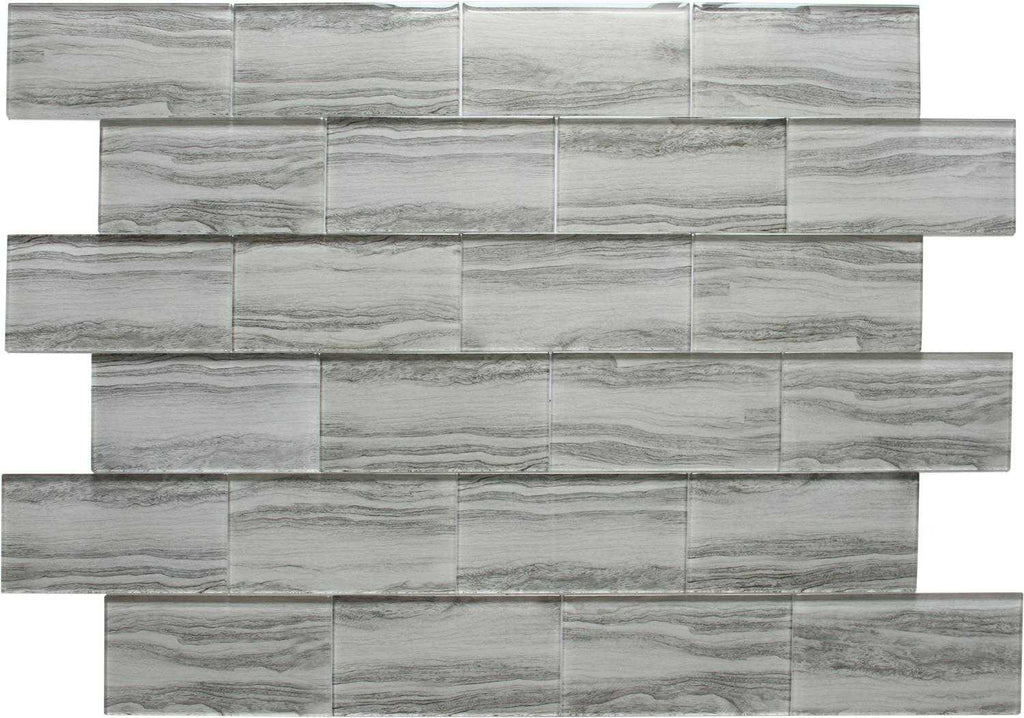 Oasis Wave Grey Wood Effect Glass Metro 75x150mm Wall Tile TilesDecor