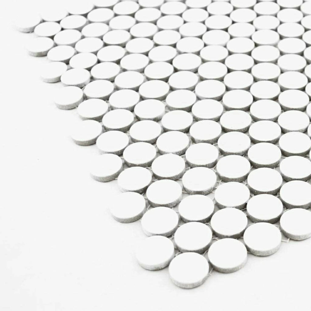 Penny Gloss White Circle Mosaic Wall and Floor Tile TilesDecor