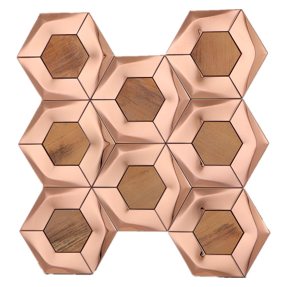 Rose Gold and Copper Bronze Hexagon Mosaic Wall Tile TilesDecor