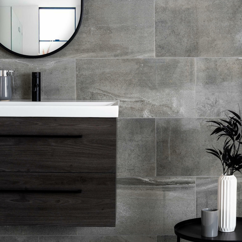 Serenity Grey Stone Effect 600x300mm Polished Porcelain Wall and Floor Tile TilesDecor