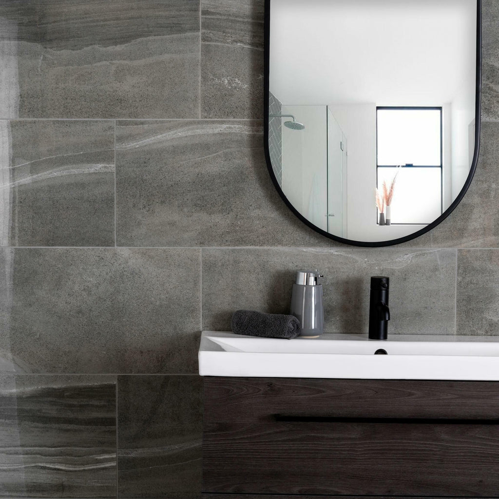 Serenity Grey Stone Effect 600x300mm Polished Porcelain Wall and Floor Tile TilesDecor