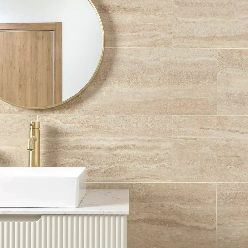 Serenity Sandstone Ivory Matt Stone Effect Porcelain Wall and Floor 600x300mm Tile TilesDecor