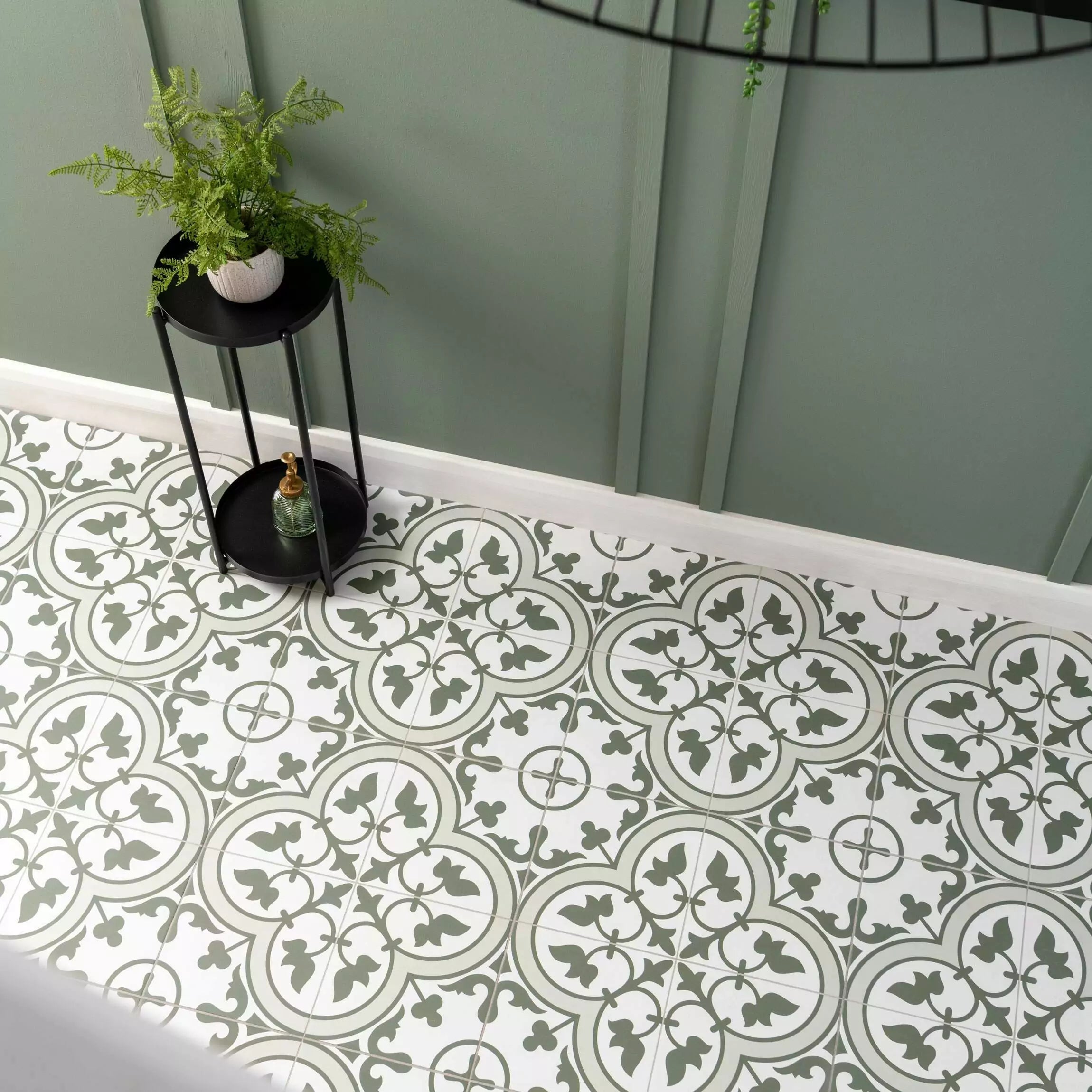Victorian Henley Army Green Pattern Ceramic Wall and Floor Tile TilesDecor