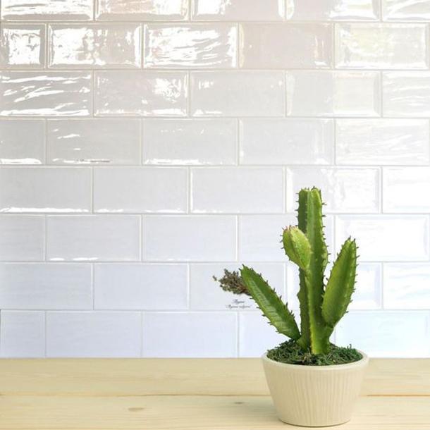 Bianco Rustico Metro Brick Tile 10x20 cm tile.co.uk artisian White