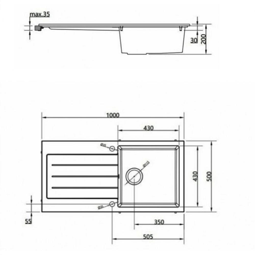 ELLSI Comite Matt White Single Bowl & Drainer Inset Sink, PDT-000101 Ellsi