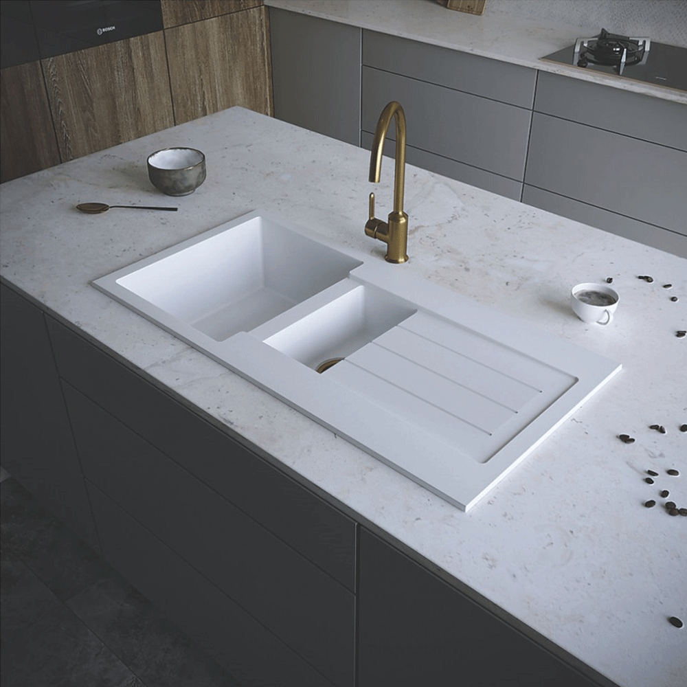 ELLSI Comite Matt White 1.5 Bowl & Drainer Sink, PDT-000102 Ellsi