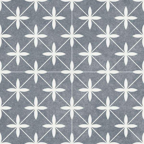 Dove Blue and White Matt Patterned Floor Tiles