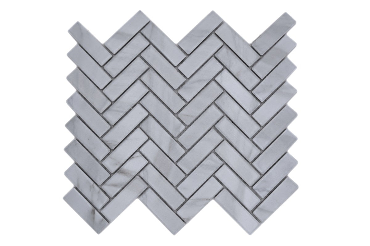 Stone White Herringbone Matt Mosaic Tile HUH HB SO 10