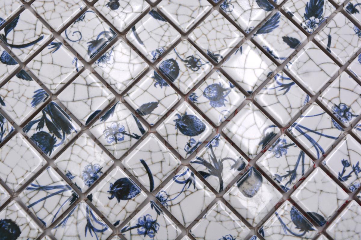 Blue Daisy Pattern Square Mosaic Tile Axel CG SP06