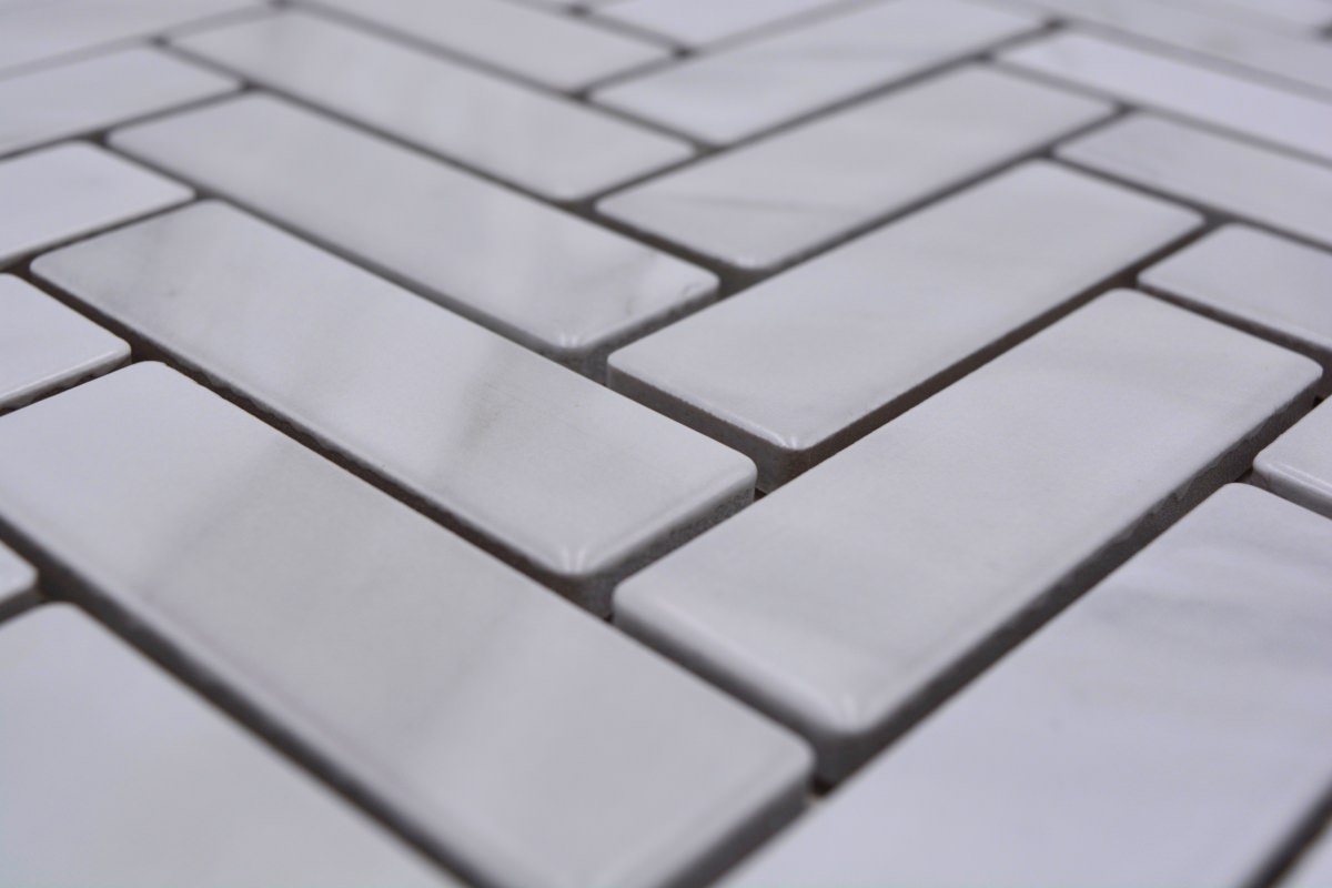 Stone White Herringbone Matt Mosaic Tile HUH HB SO 10