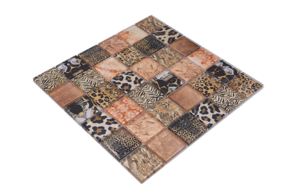 Leopard Brown Gloss Mosaic Tile TilesDecor