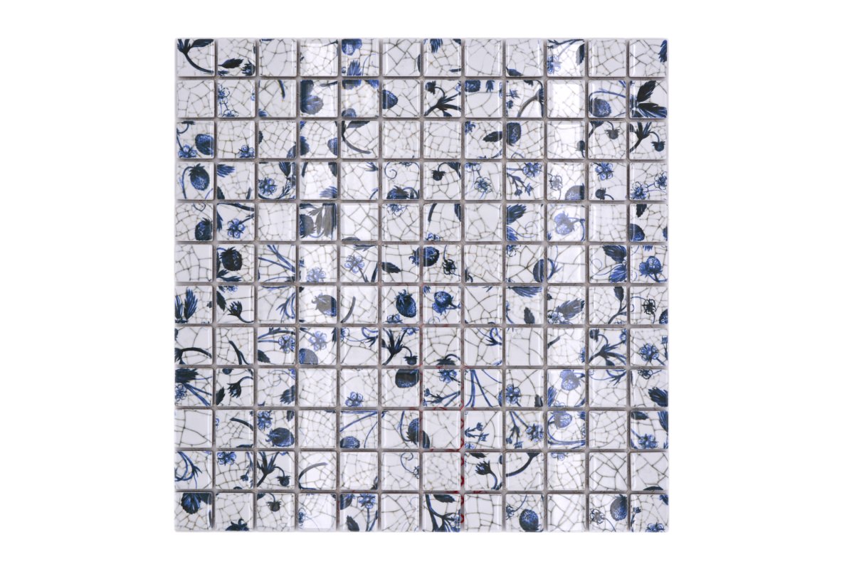Blue Daisy Pattern Square Mosaic Tile Axel CG SB09