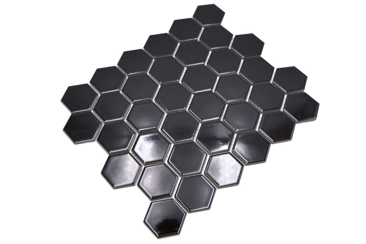 Hexagon Gloss Black Mosaic Tile (Copy) HUH HX 090