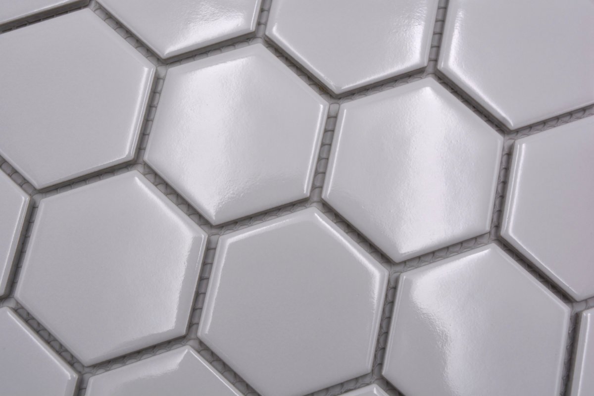 Hexagon Gloss White Mosaic Tile HUH HX 080