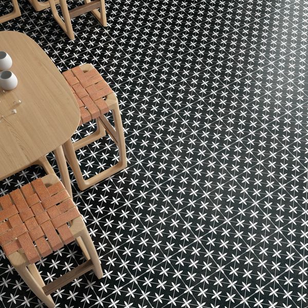 Dove Black and White Matt Patterned Floor Tiles