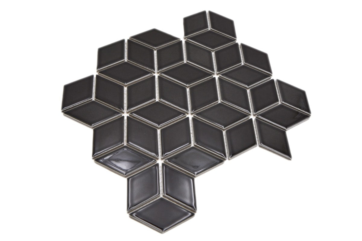 Diamond Hexagon Black Gloss Mosaic Tile TilesDecor
