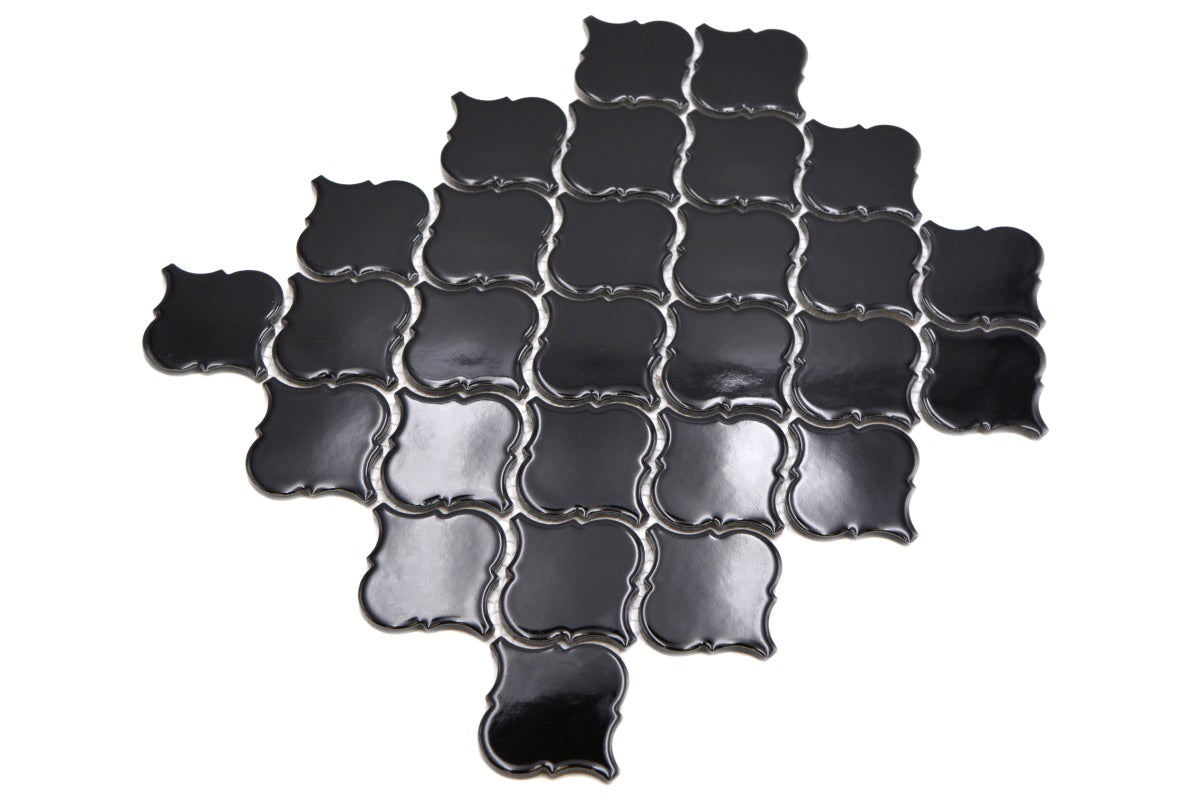 Black Gloss Arabesque Mosaic Tile HUH CLP 12BM
